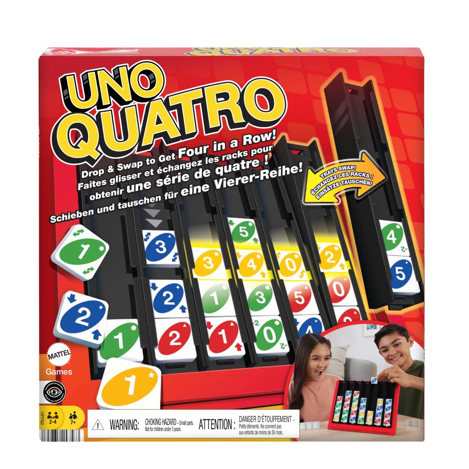 UNO Quatro Quattro Game Mattel with Colored Tiles & Grid | Family Party.