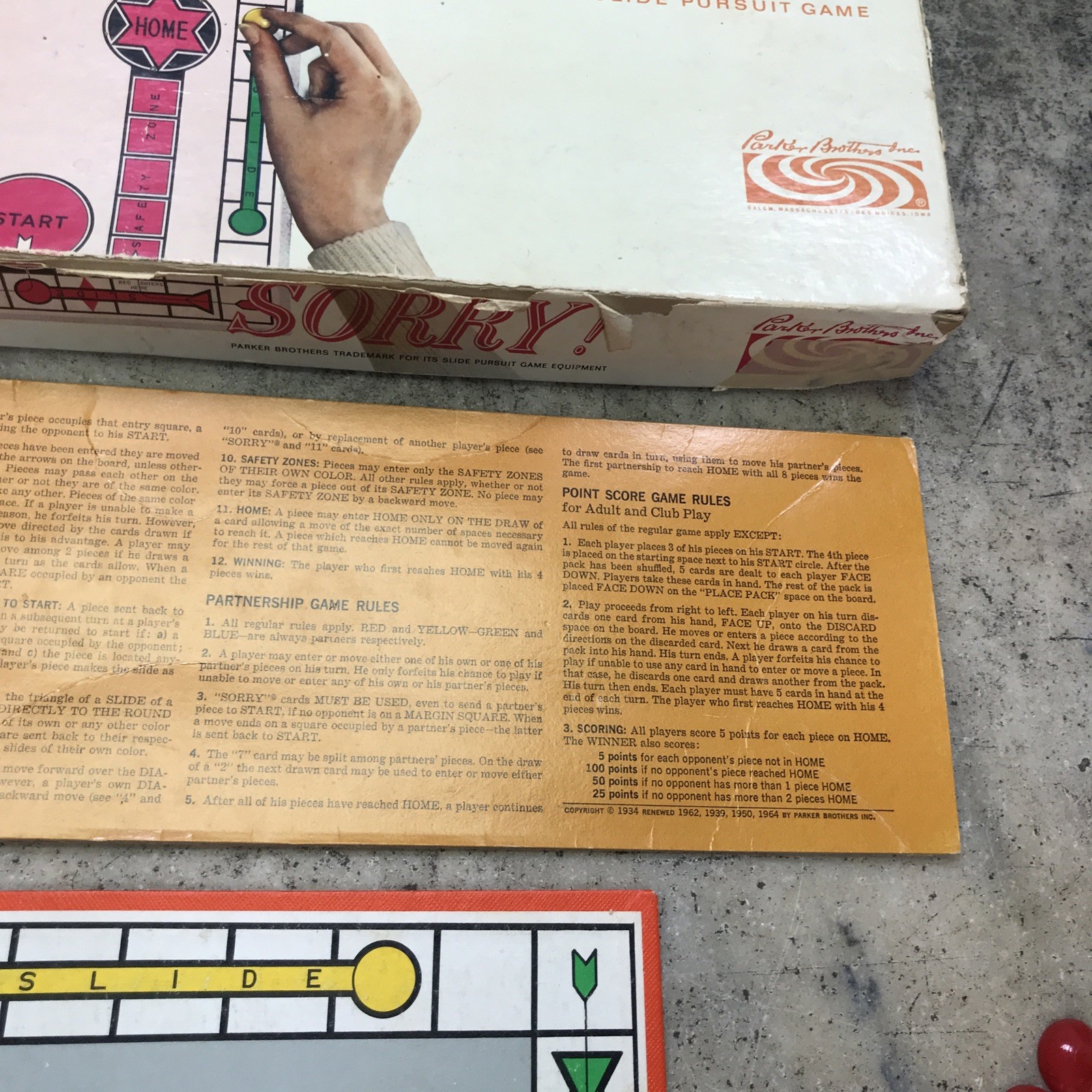 Vintage 1950s 60s SORRY Board Game Parker Brothers 100% Complete – Family Fun!