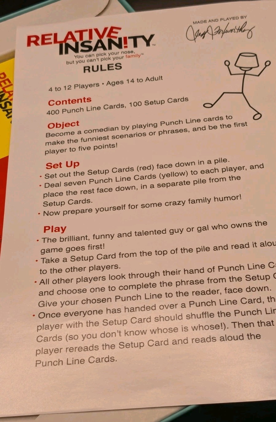 Relative Insanity Card Game Fun Family Nights 14 Years Up Condition