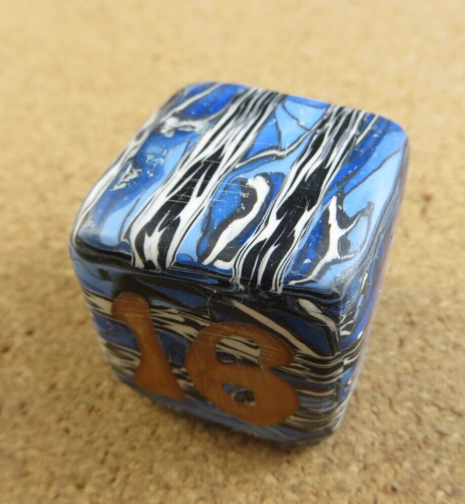 Jena’s Handmade Backgammon Doubling Cube Blue Gold Black Wht One of A Kind #269