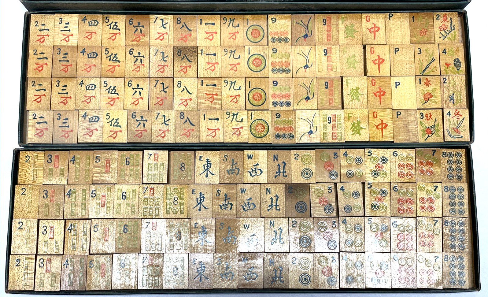 Antique 1920s Chinese Mahjong Set Wood Tiles Sticks & Original Box AsIs 144 Tile