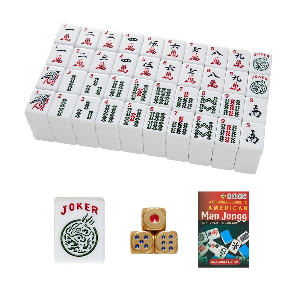 American Mahjong Tiles,166 Quality Ivory Tiles with 3 Golden Dices & Rules In…
