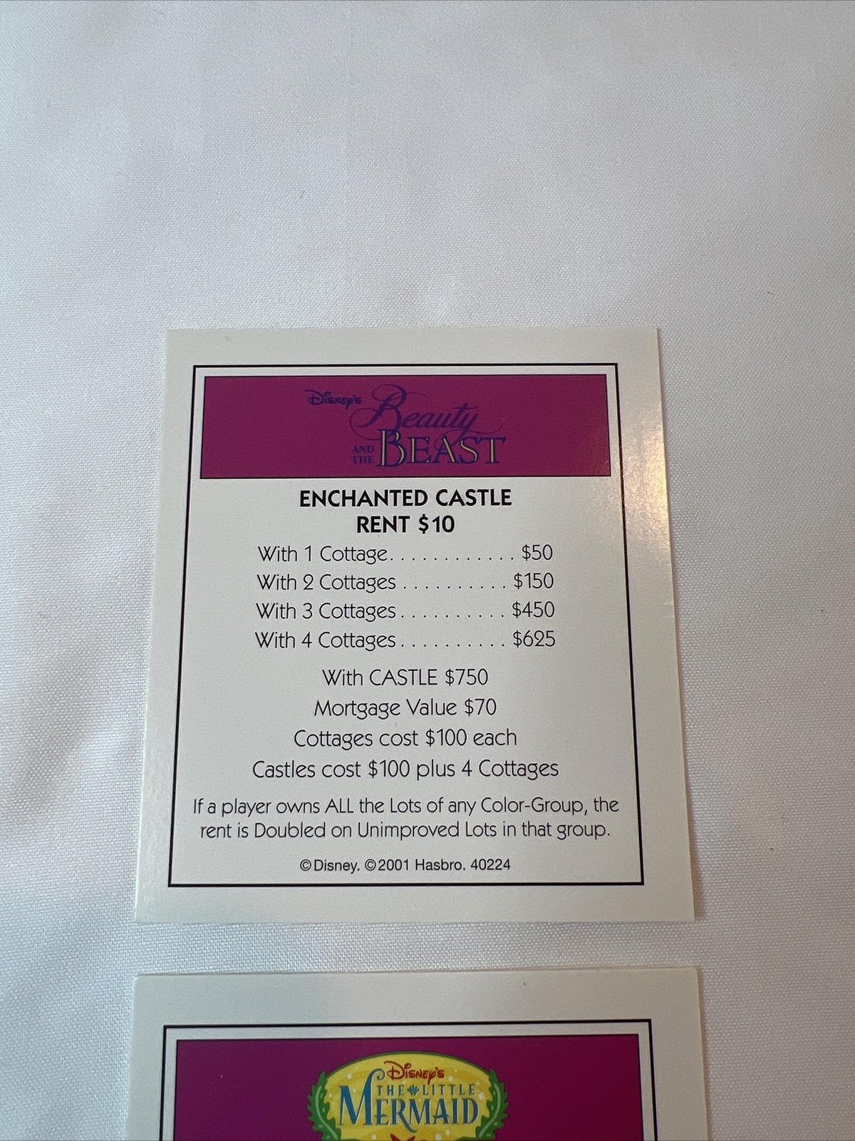 2 Light Purple Properties Monopoly 2001 Disney Edition Parker Brothers Game