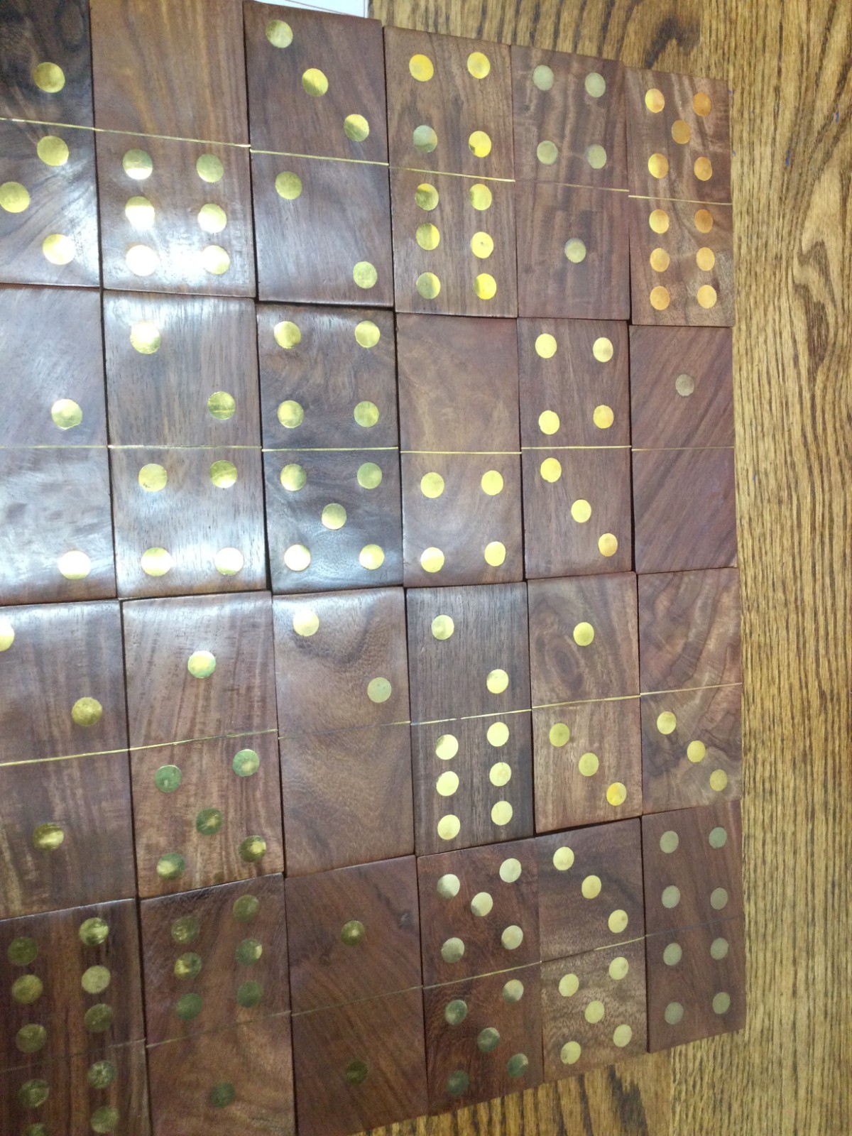 Wooden Domino Set with 28 Brass Inlay on 4″ x 1 7/8″ Tiles & Storage Box