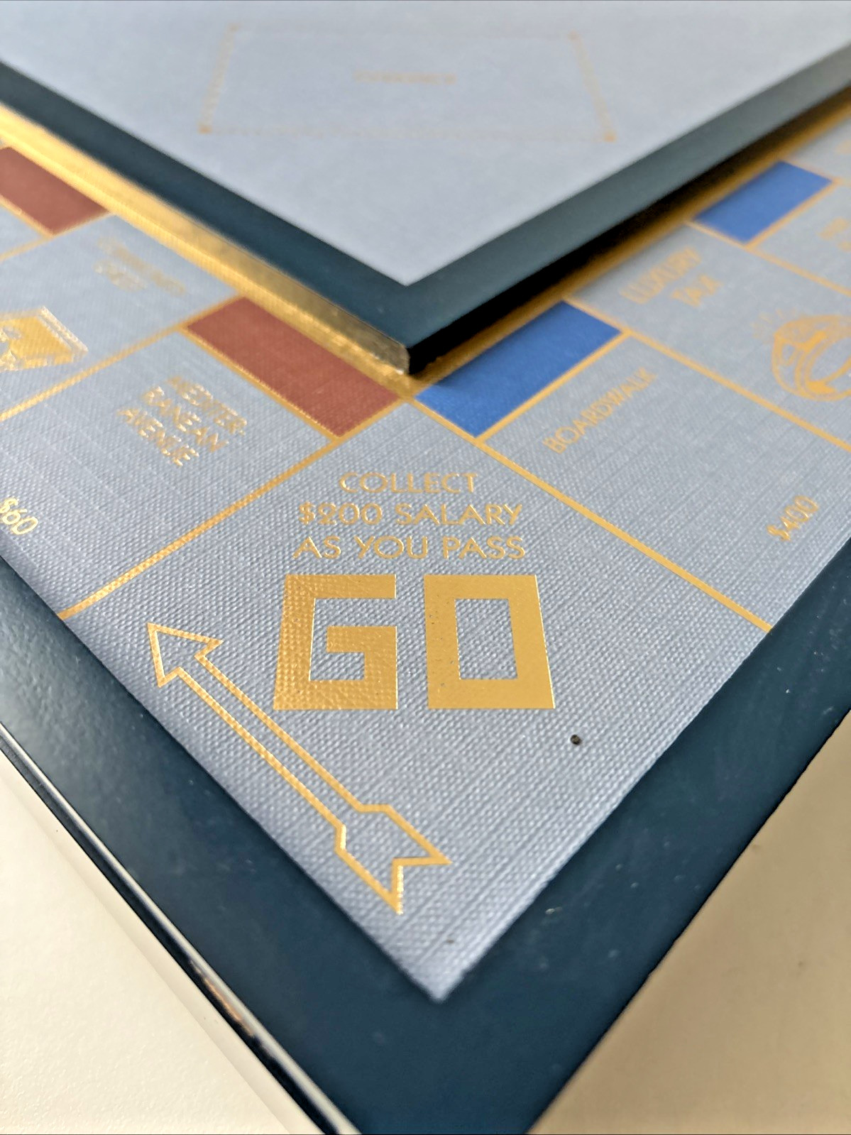 Monopoly Luxury Edition Wooden Board Game Navy Blue Gold Foil WS Game Company