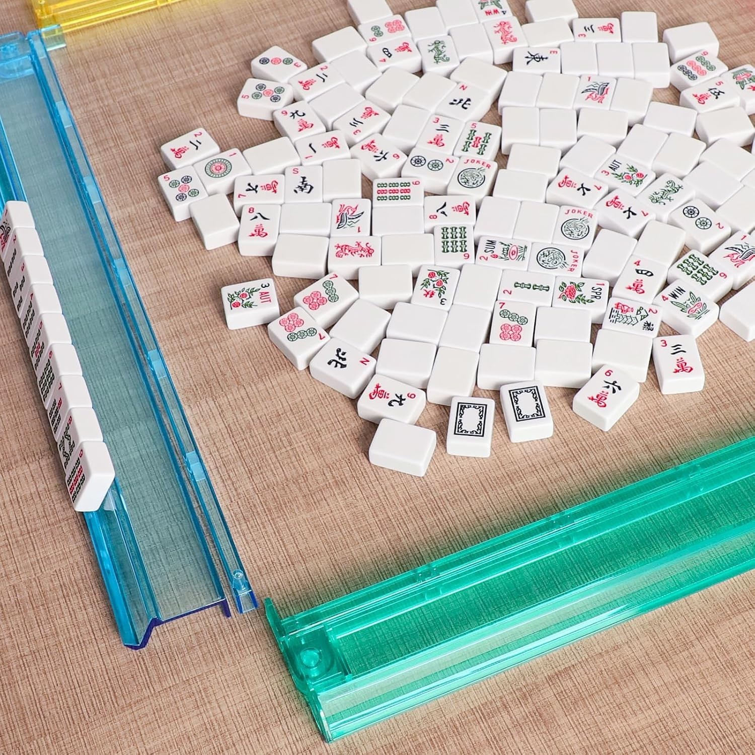 American Mahjong Game Set, 166 White Tiles, Dark Blue Bag with Entire Accessorie