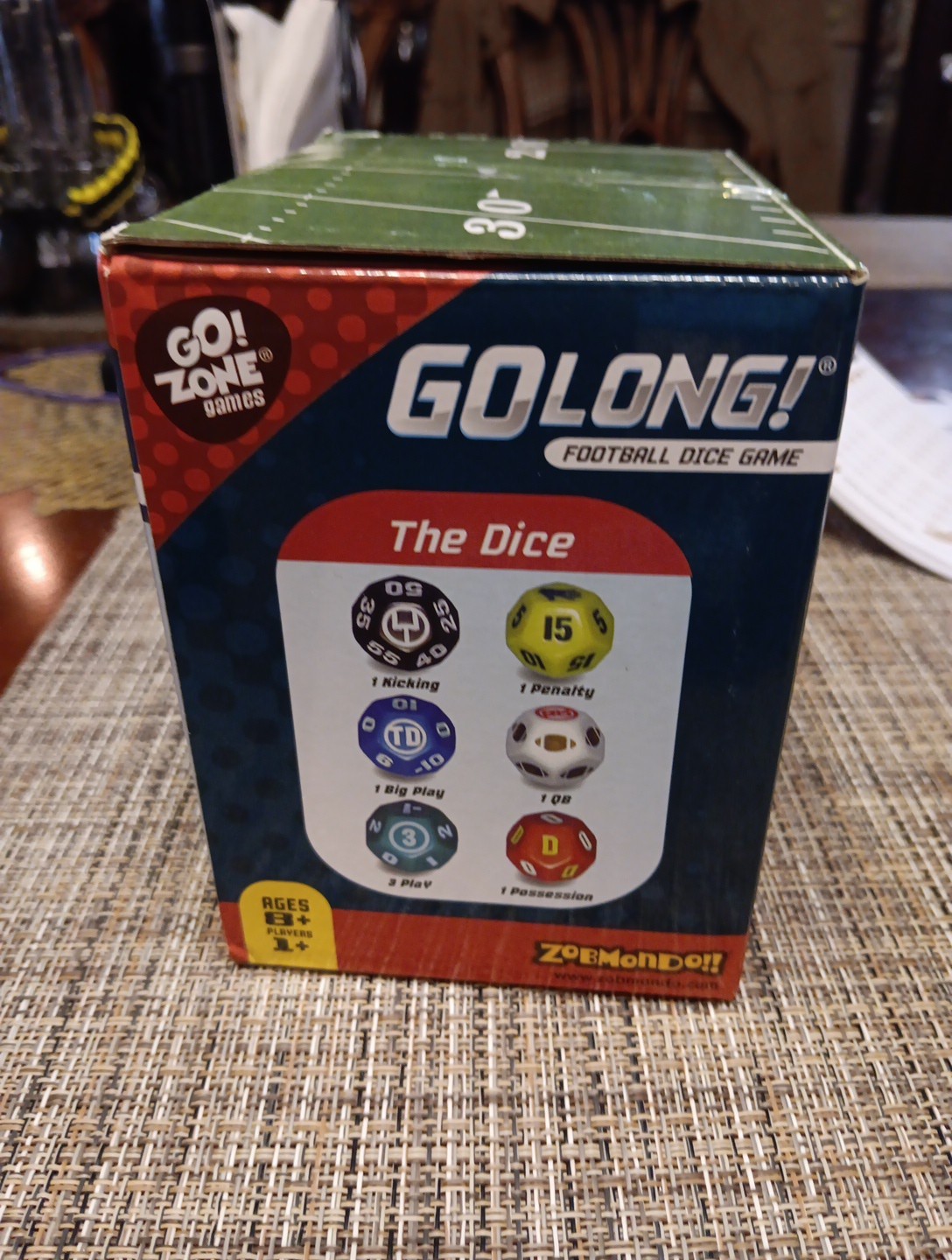 Zobmondo GO LONG Football Dice Game Complete -w/Instructions Ages 8+ LN