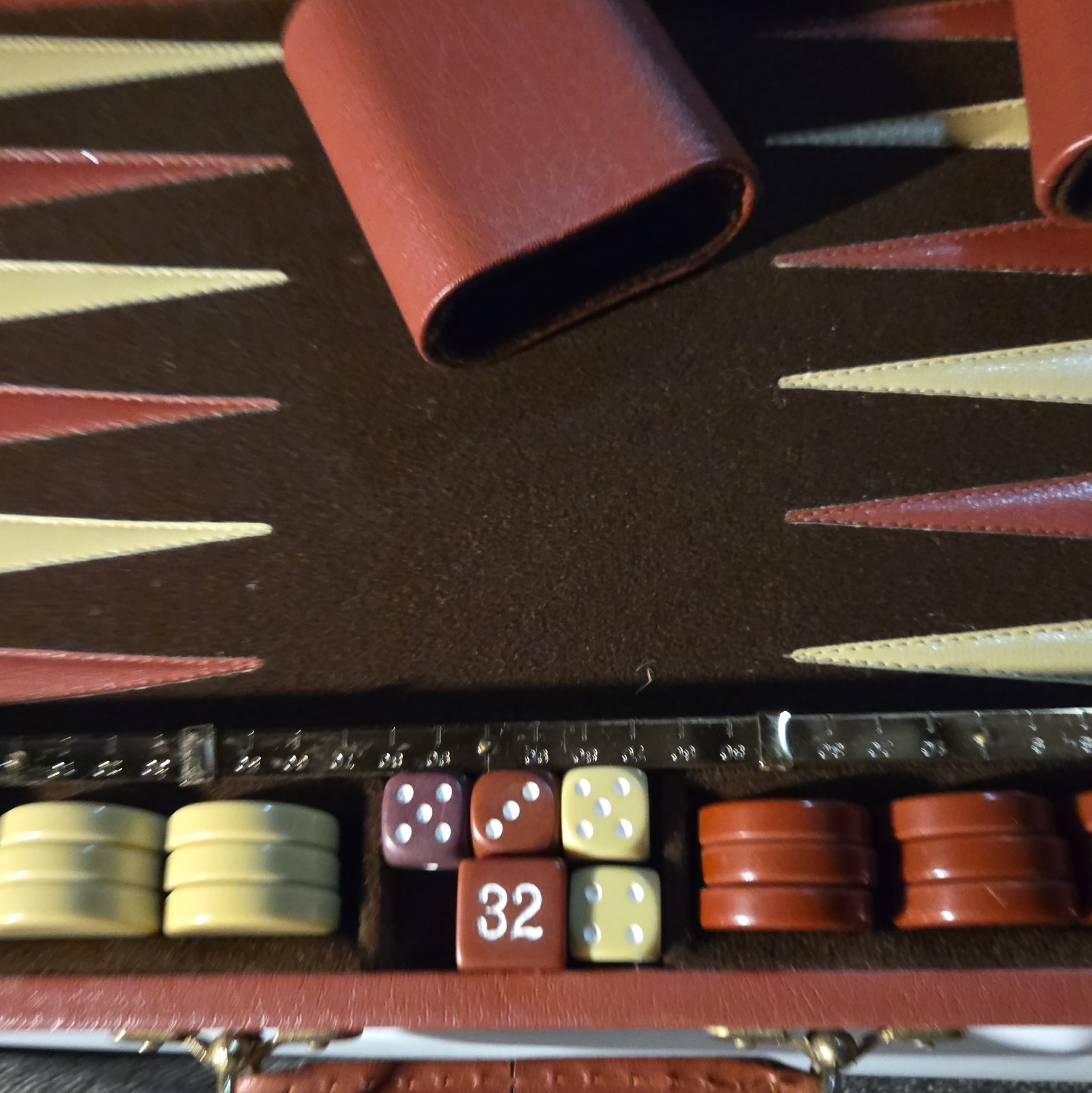 Backgammon Board Game Set w/ Brown Carrying Case, Checkers Dice Cube, 2P 8+