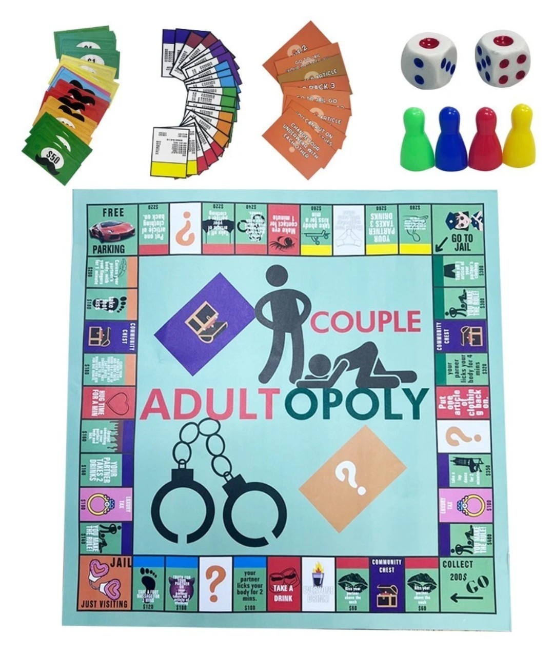 Adultopoly Couple Adult Board Game Complete Set, 18+,Dice & Cards 2-4 players