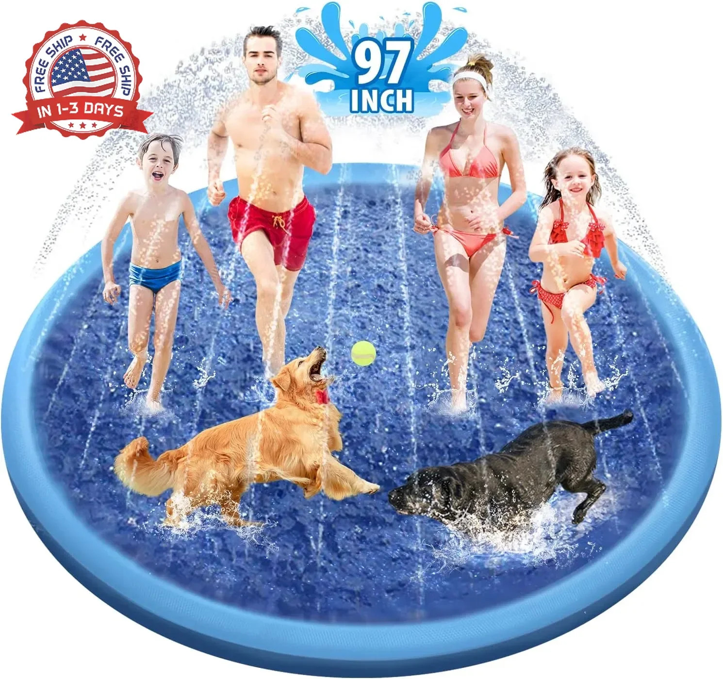 Raxurt Splash Pad, 97in Anti-Slip Splash Pad for Kids Dogs Thickened Durable Bat