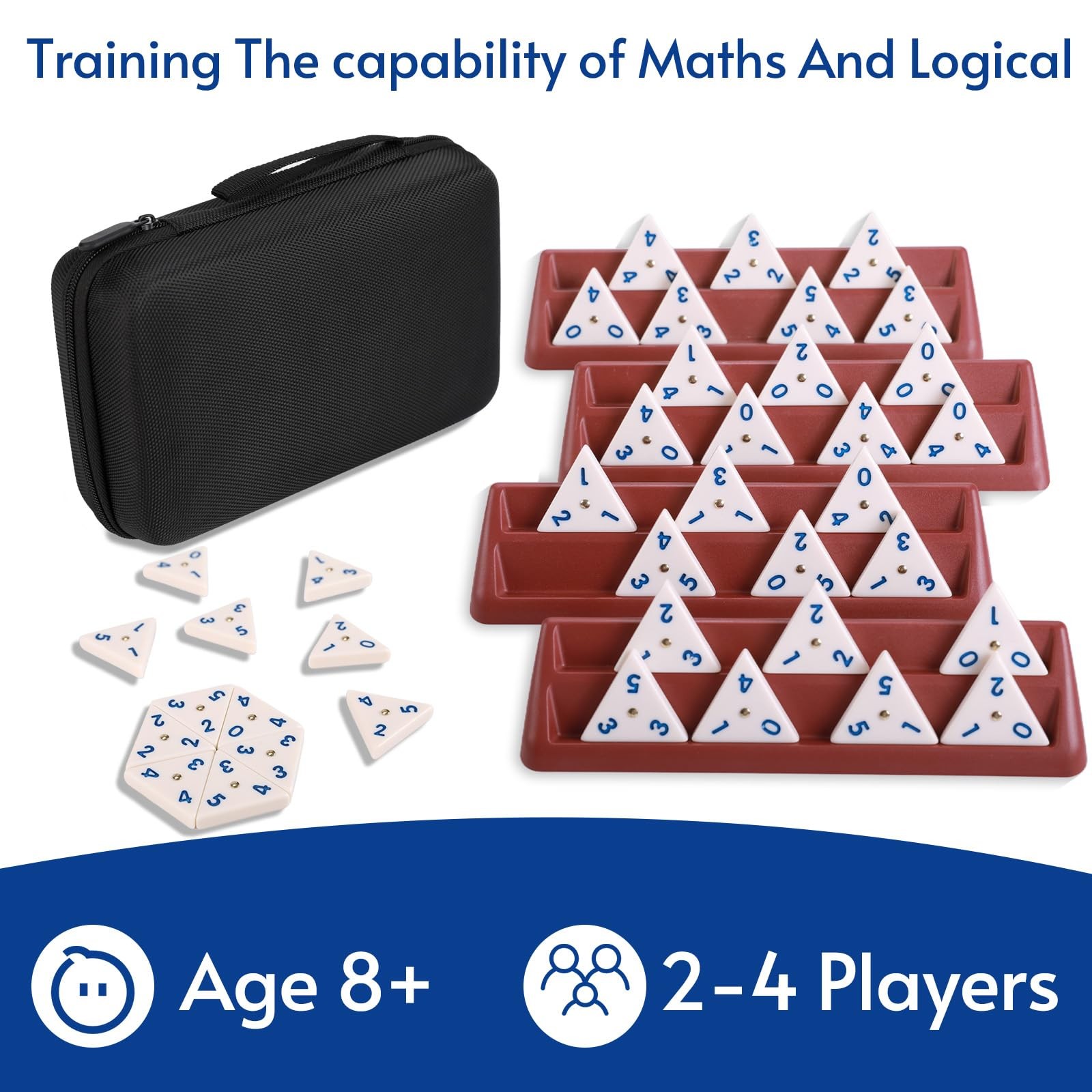 Melamine Premium Travel Triangle Domino Game Set with 4 Holders, Includes 56 …