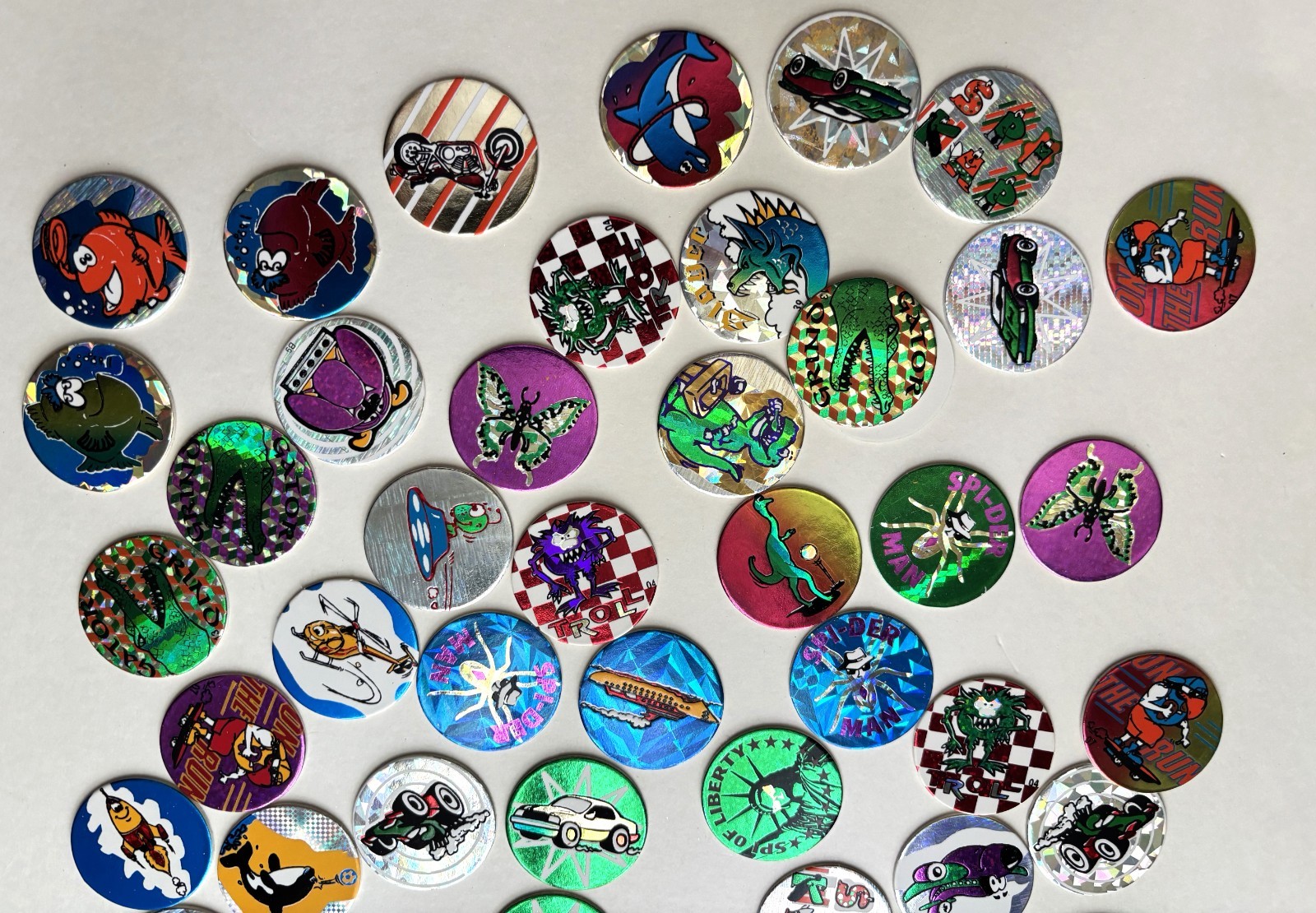 145 POGS MILK CAPS COFFIN CONTAINER FOIL CARS ANIMALS Random Lot VINTAGE 90s