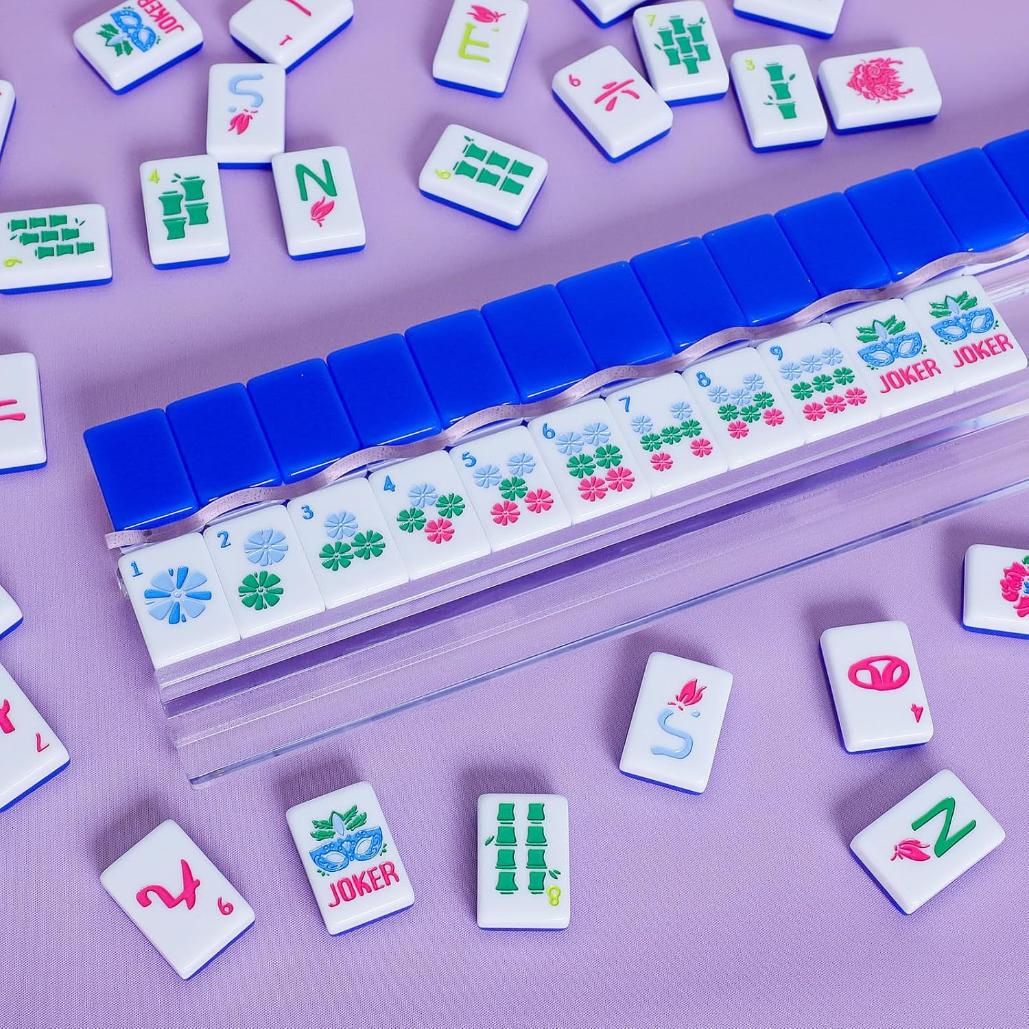 American Mahjong Tile Set(Blue) with Carrying Bag and Accessories, 160 Acrylic E