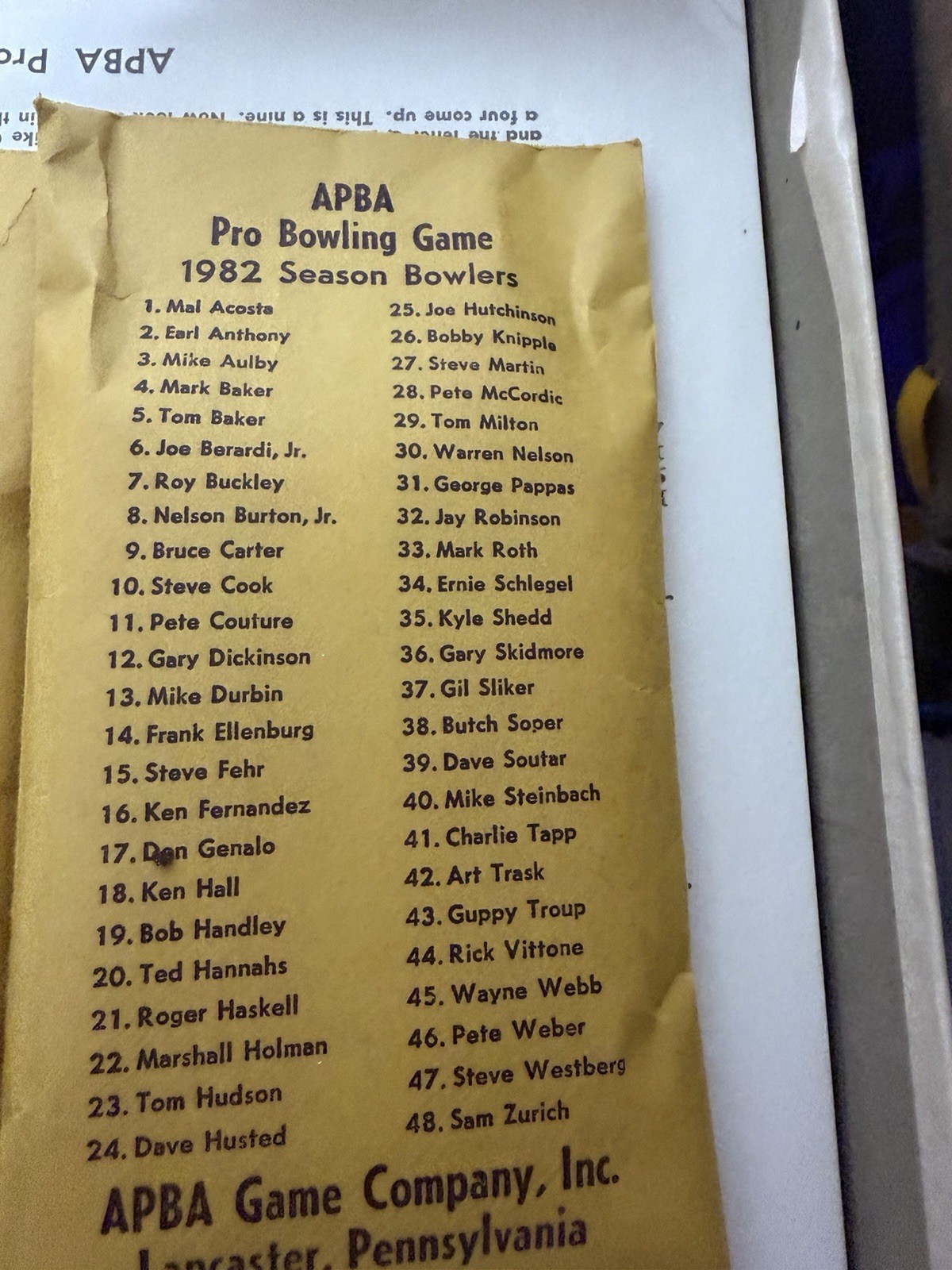 VTG 1978 APBA Pro Bowling Board Game w/8 Bowler Card Sets See Description