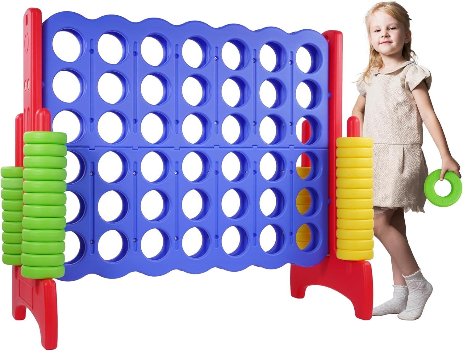 Giant 4-In-A-Row Connect Game Outdoor, 3.5FT Jumbo 4-To-Score Yard Game for Kids