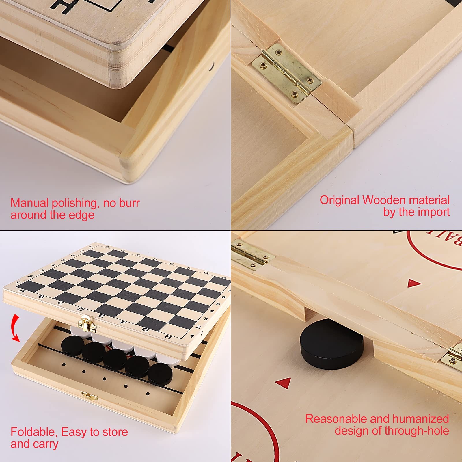 Sling Puck Game, Chess Checkers Game Set, 4 in 1 Folding Wooden Board Game, F…