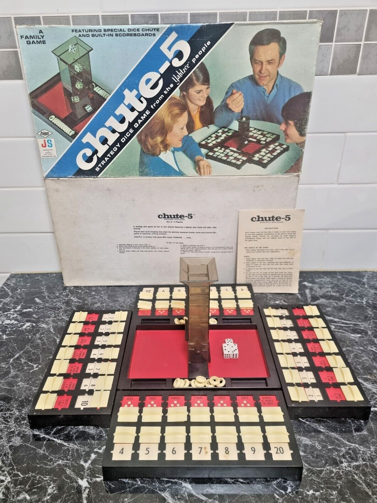 Vintage Milton Bradley Board Game Chute-5 Yahtzee Dice Stratergy Game Rare 1973