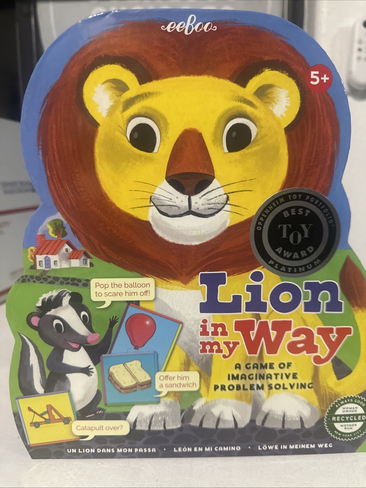 eeBoo Lion in My Way Game Kids Ages 5+ Imaginative Problem Solving Animal Box