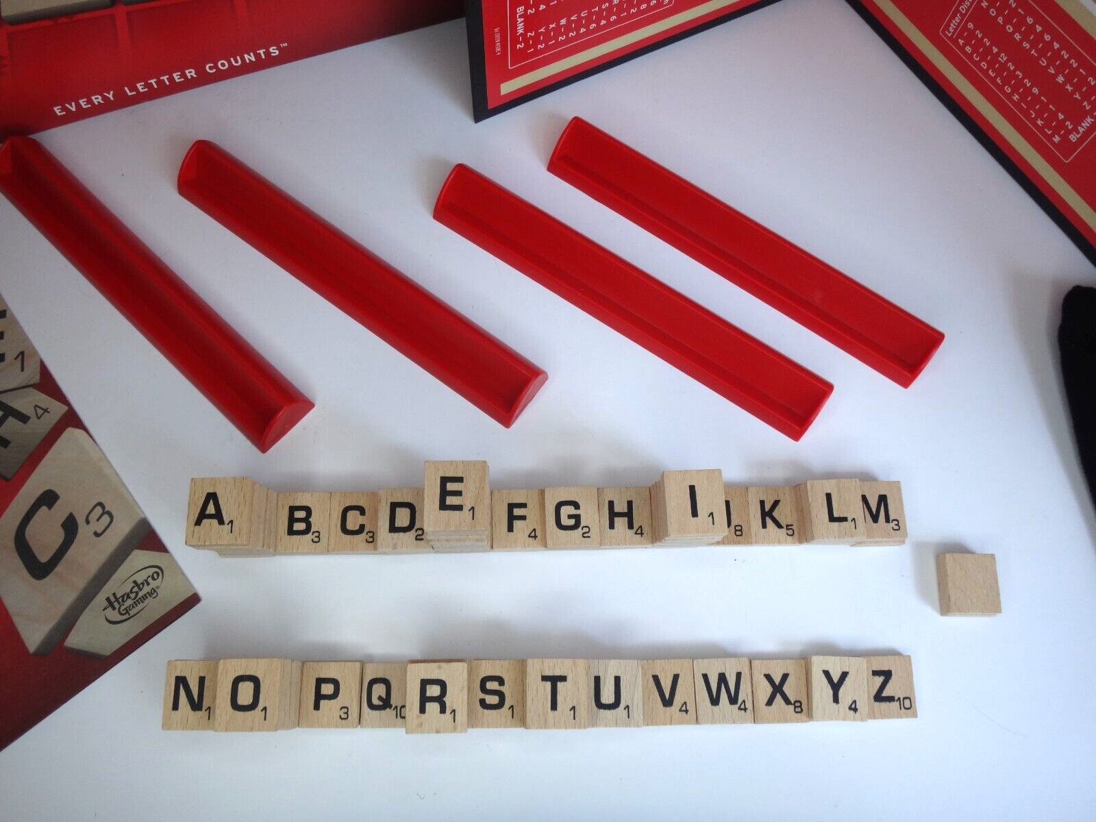 Hasbro SCRABBLE Crossword Game 2013 Version Opened COMPLETE Wood Tiles Racks Bag