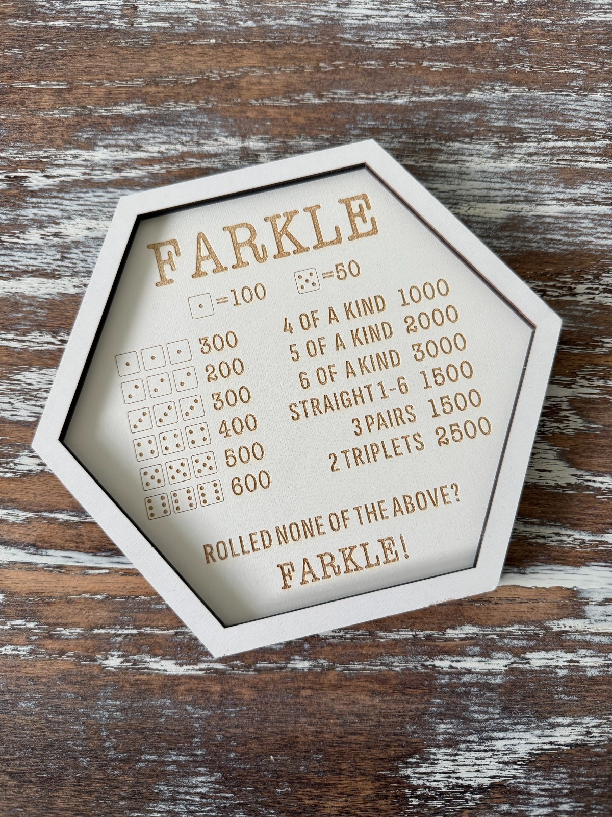 Wooden Farkle Game Board Hexagonal Dice Tray – Family Game Night (Board Only)