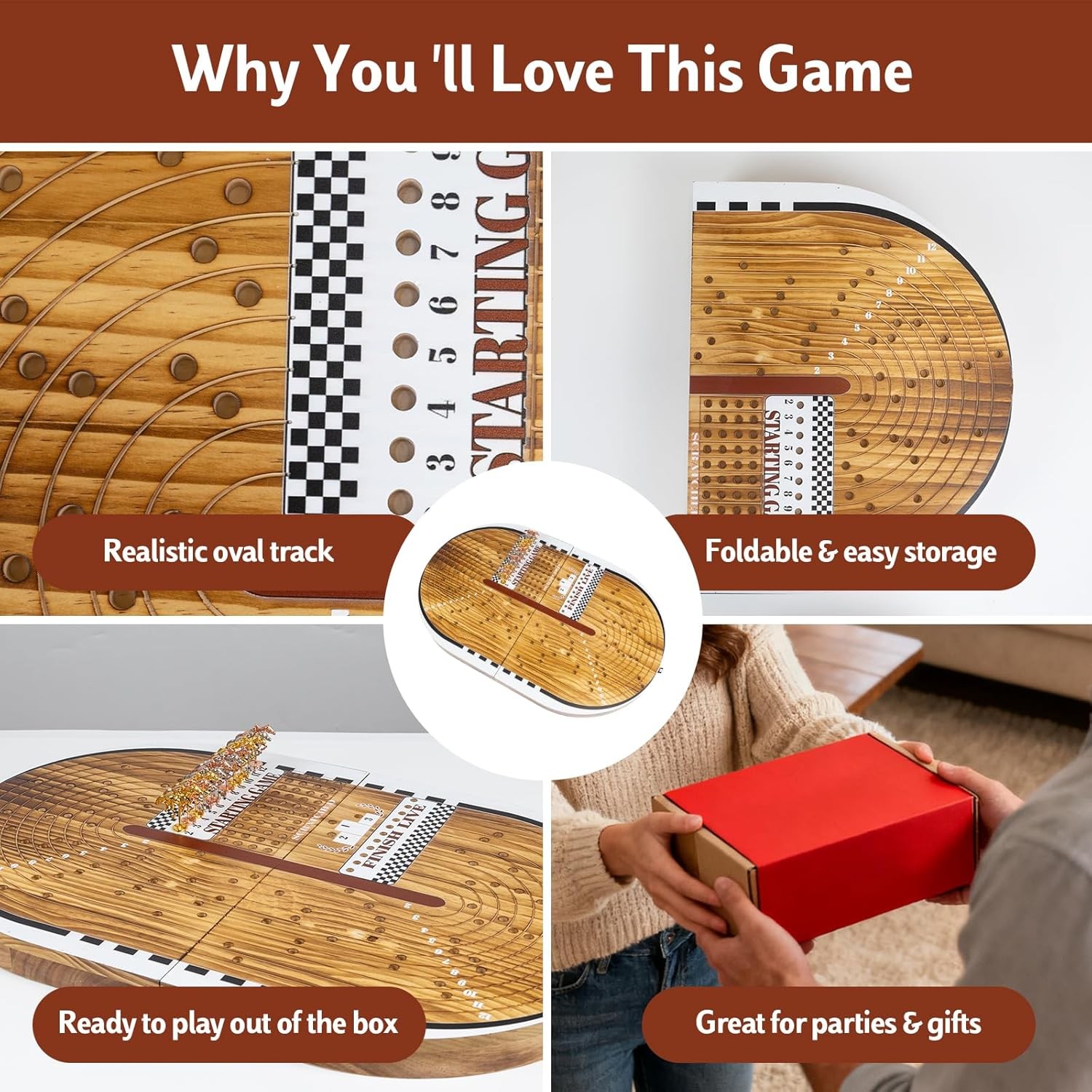 26.4In Wooden Horse Race Board Game for Adults – Foldable Horse Racing Game Boar