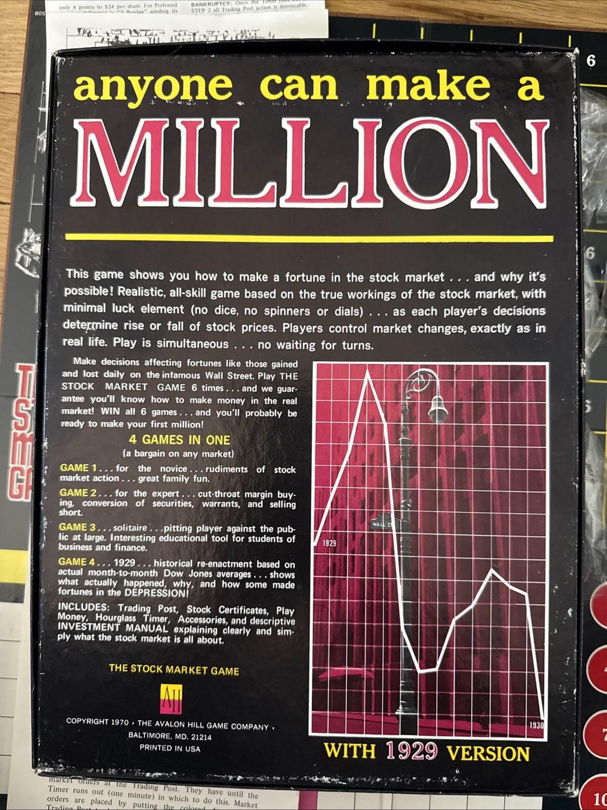 1970 The Stock Market Game Avalon Hill First Printing w/ 1929 Crash Version
