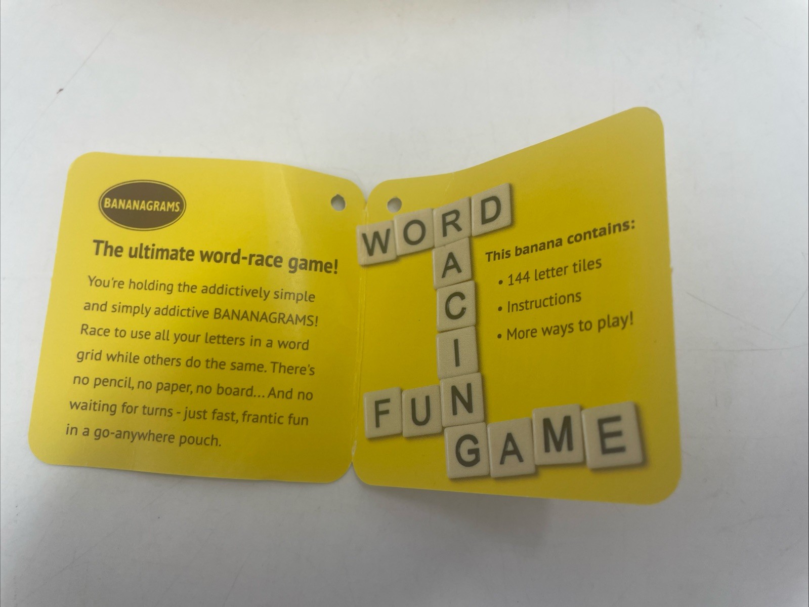 Bananagrams Game Crossword Word Play Complete 144 Pieces Zip Bag & Original Tag