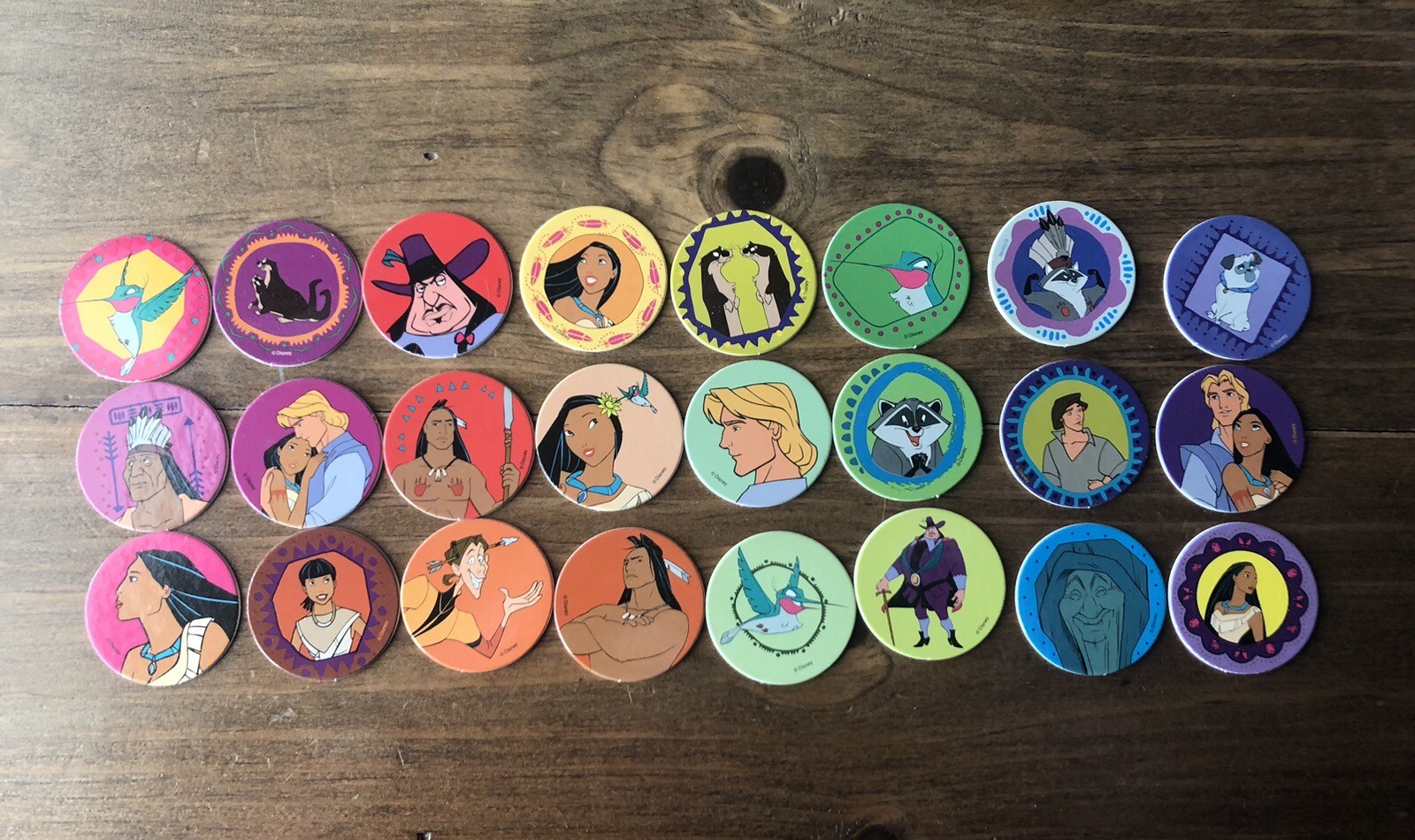 Vintage Disney 1990s Pogs Pocahontas Set of 24 Old Pogs Princess Memorabilia