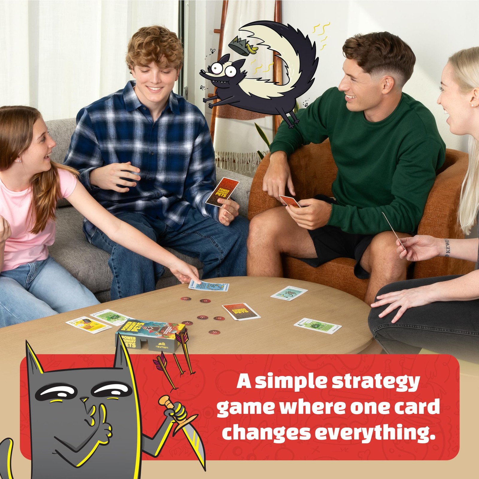 Card Game Exploding Kittens Power Hungry Pets 2-6 Players Ages 7+ Minutes Simple