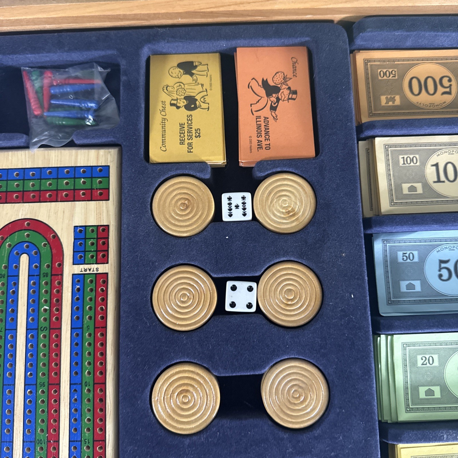 MONOPOLY SORRY Plus 6 Classic Games Tabletop Solid Wood Cabinet – Incomplete