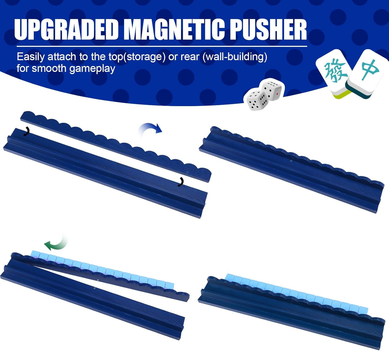 4 Pcs Wooden Mahjong Rack with Pusher 4 Set Magnet American Mahjong Rack Magneti