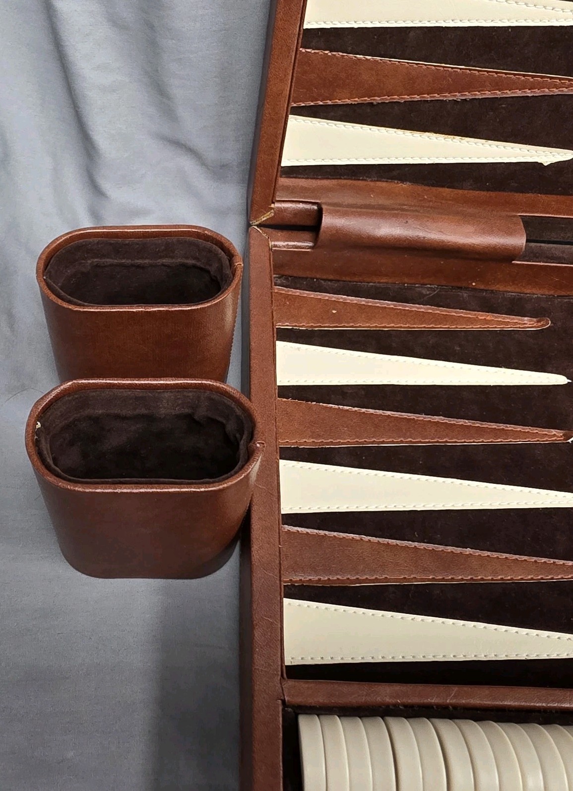 Vintage Backgammon Game Set Velvety Brown Briefcase Type TAIWAN Complete