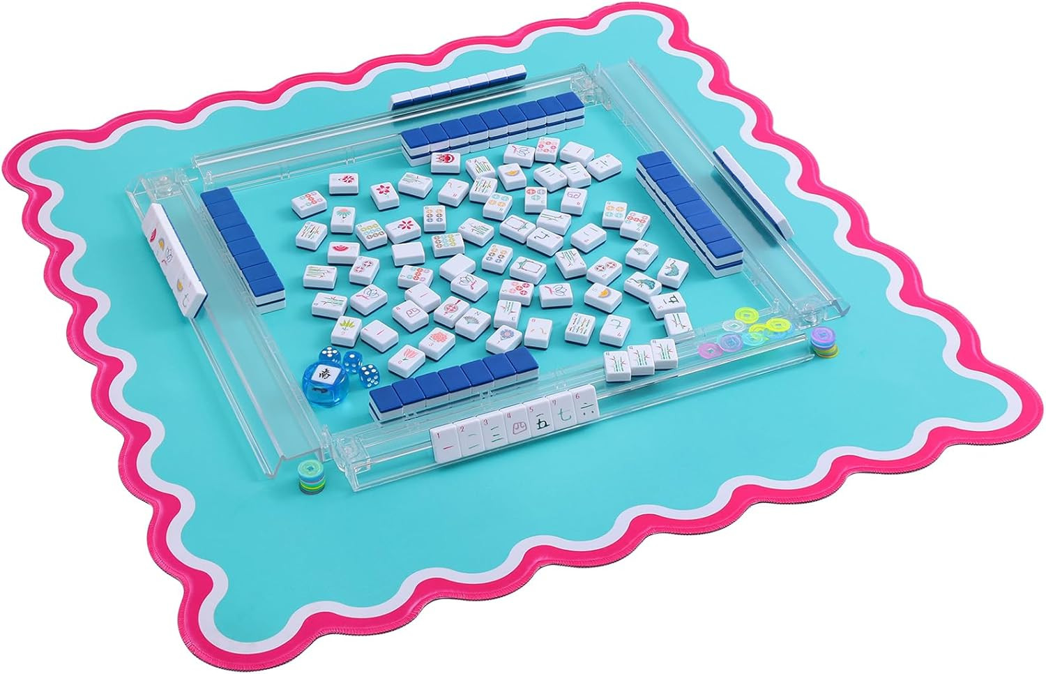 160 Deep Blue Engraved American Mahjong Game Set with Carrying Bag and Accessori