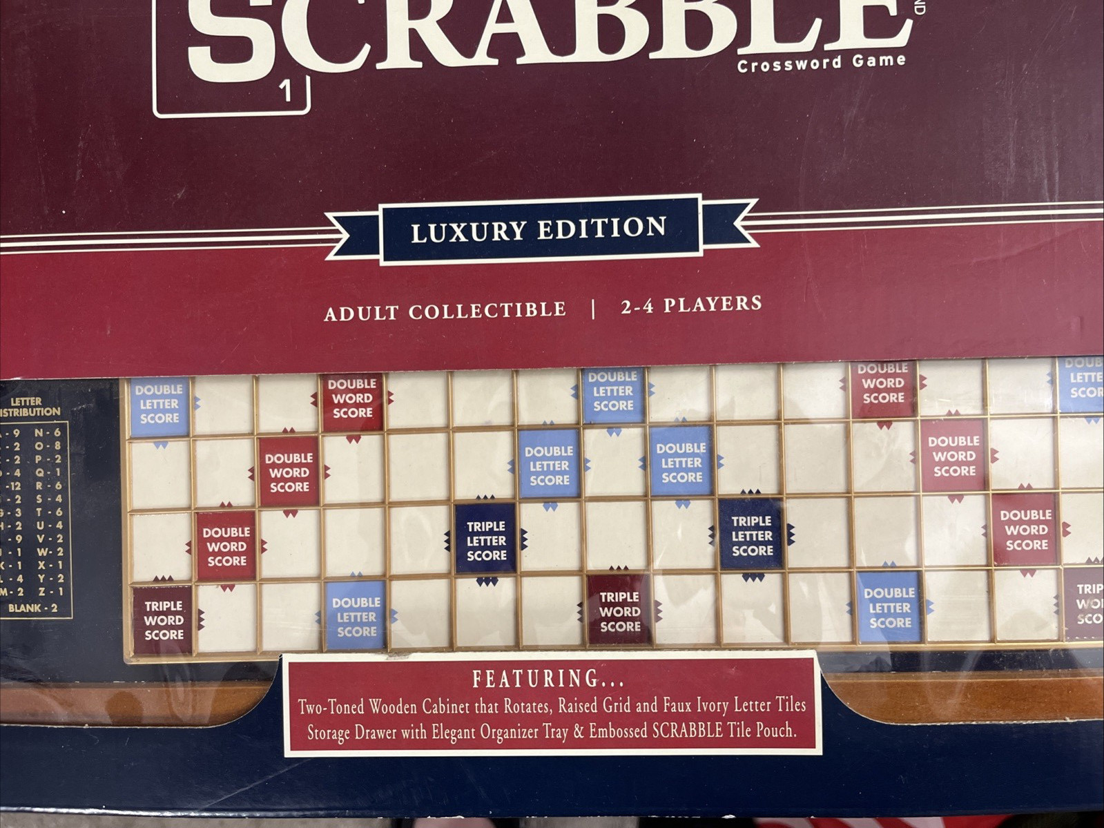 New Scrabble Luxury Edition with Wood Cabinet and Rotating Turntable Game Board