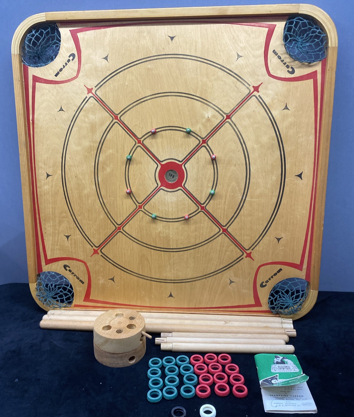 Carrom Industries #166 Board Game With Duplex Stand Pieces And Book