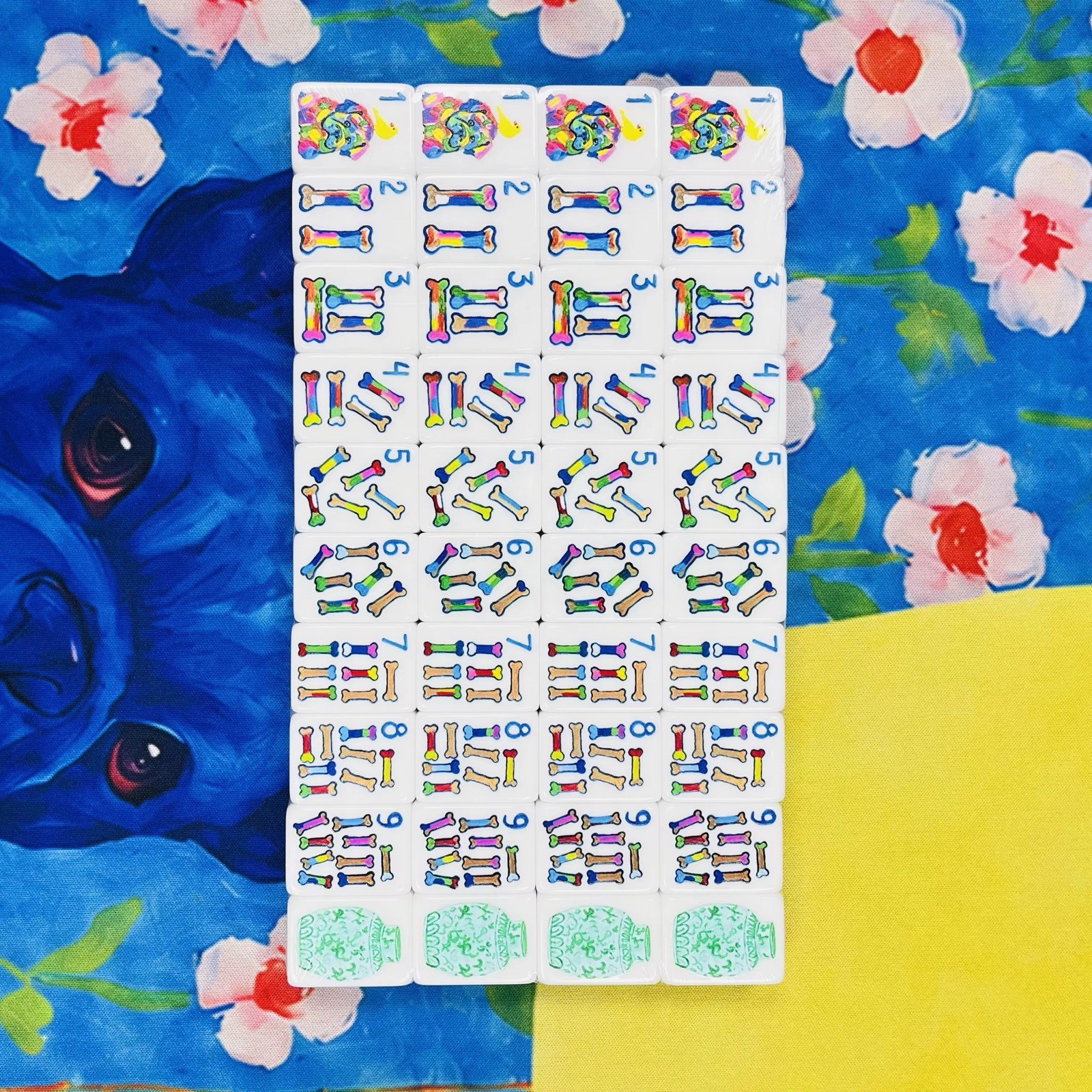 Dog Cute Colorful Design Mahjong Set 160 Tiles Premium Tiles Gift for Dog Lovers