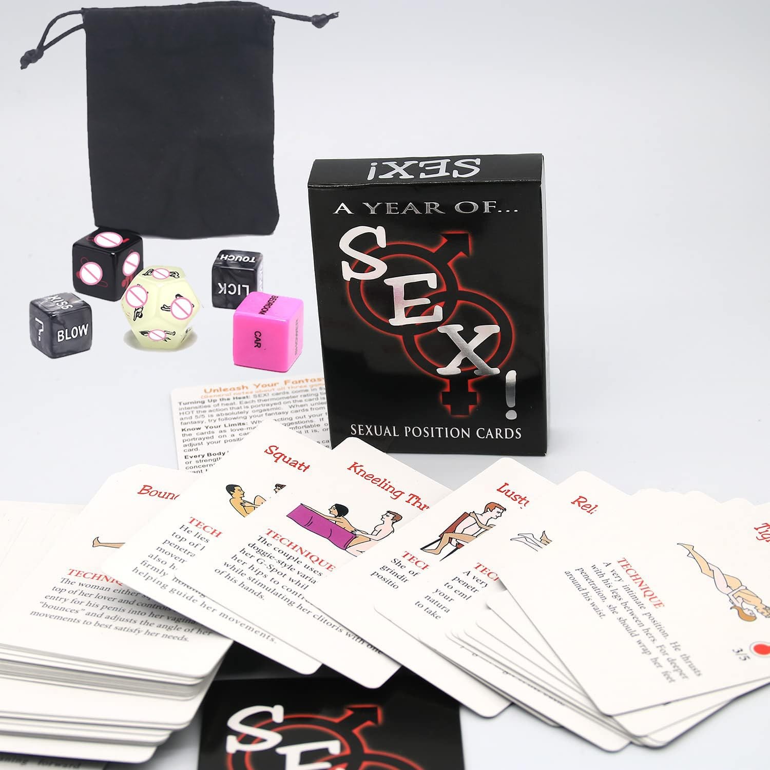 Auntzyj Sex 3 inches x 2 x 1 inch, Cards + 5 Glow-in-the-dark Dice