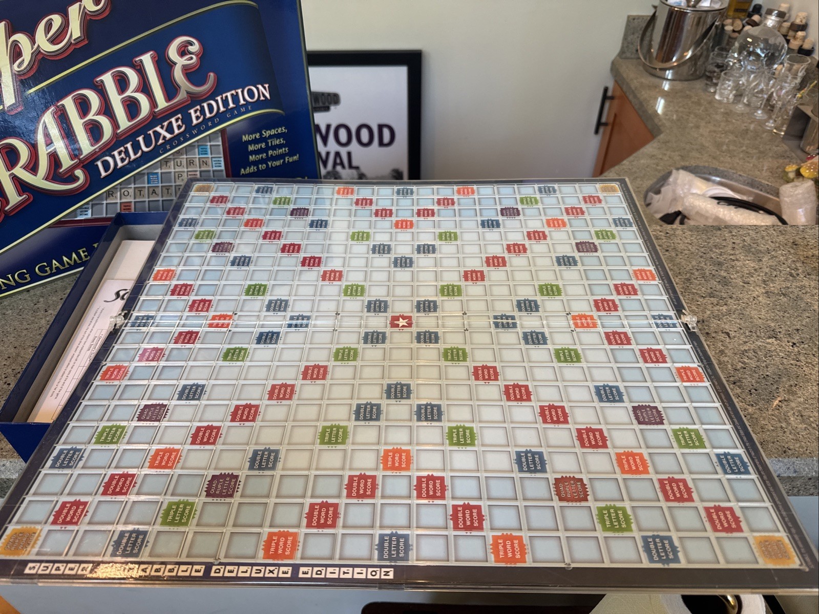 Super Scrabble Deluxe Edition Crossword Game Rotating Board Hasbro 2010