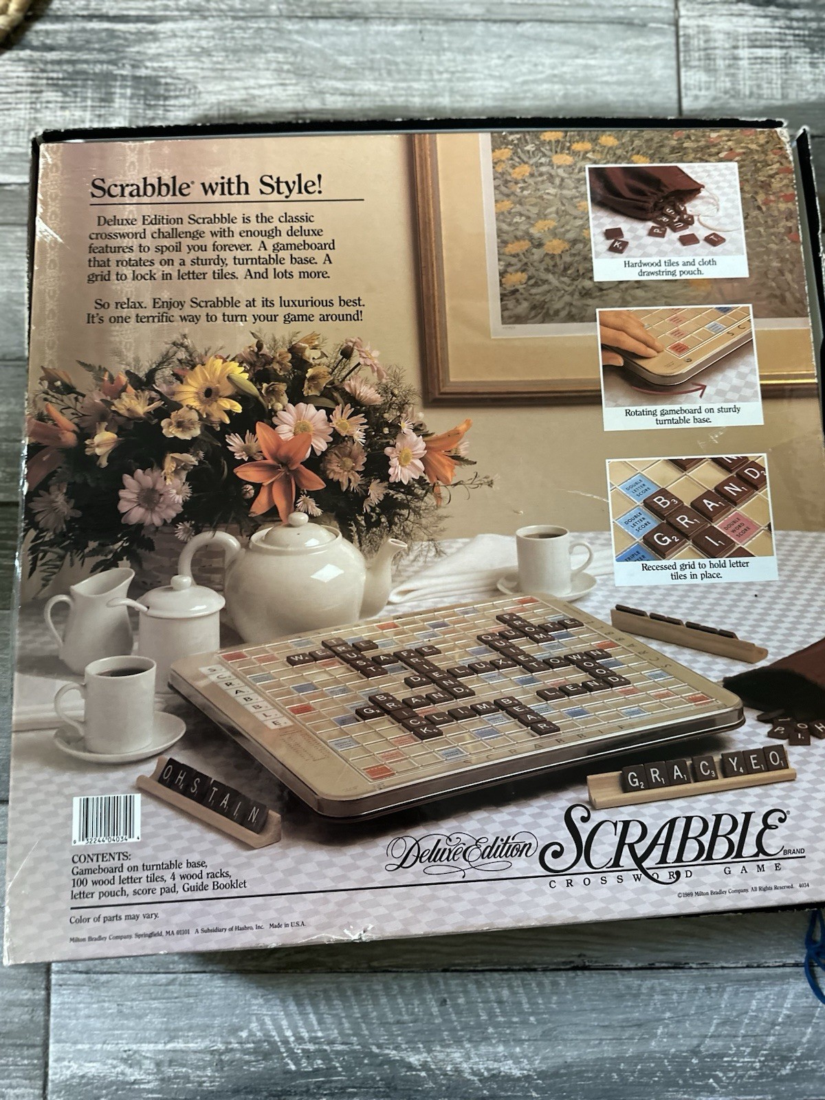 SCRABBLE DELUXE Edition Rotating Turntable COMPLETE 1989 #4034 Mahogany Tiles