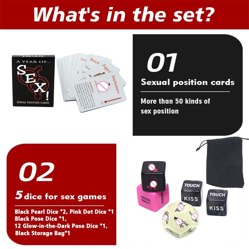 Auntzyj Sex 3 inches x 2 x 1 inch, Cards + 5 Glow-in-the-dark Dice