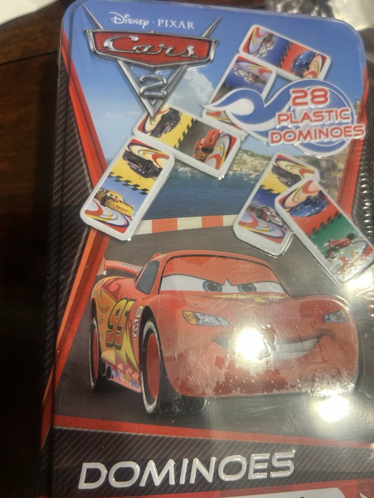 Cardinal Disney Pixar Cars 2 Dominoes Tin Set 28 Plastic Pieces Ages 3+