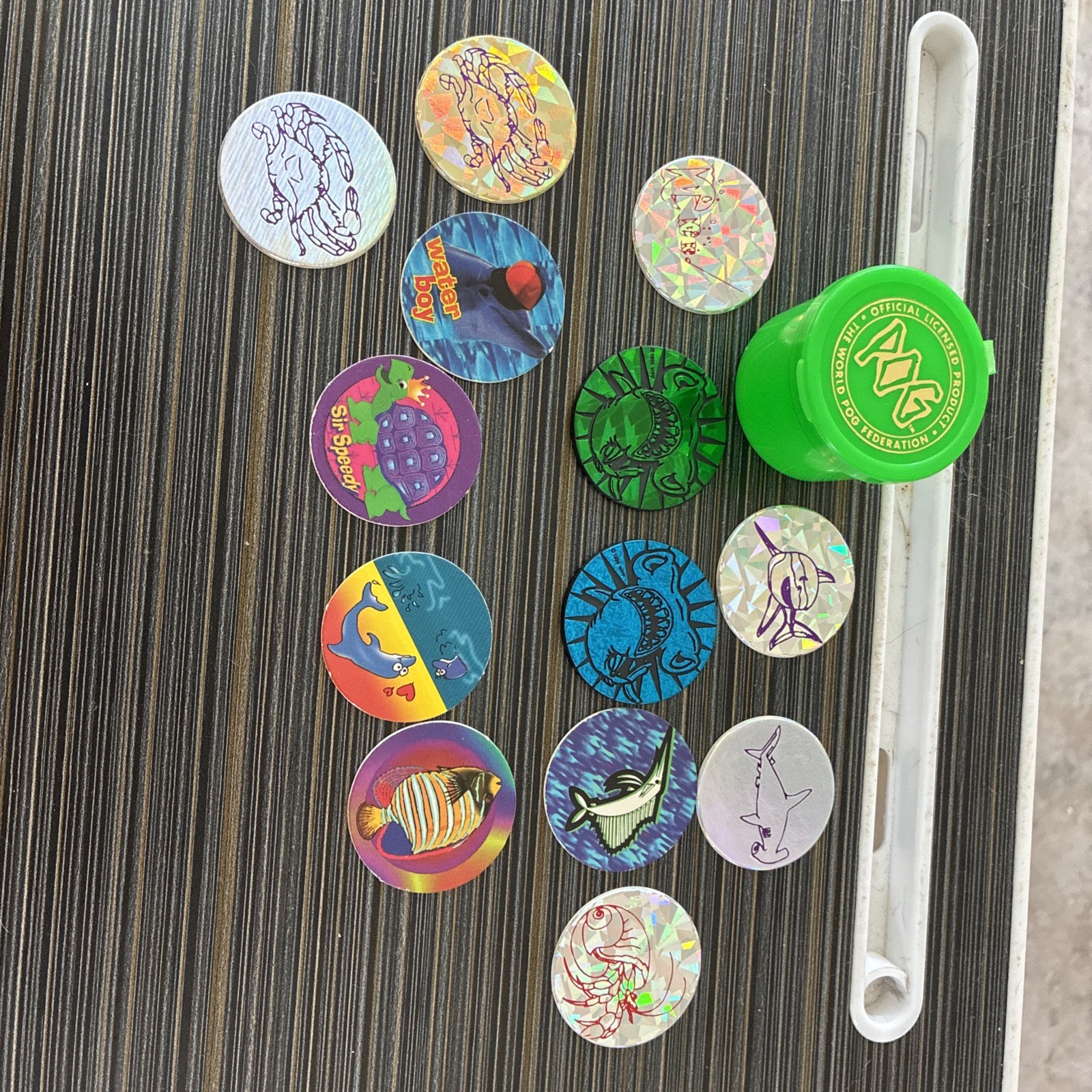 90 ’s POG Collection – Aquatic Animals And 2 Slammers With Container