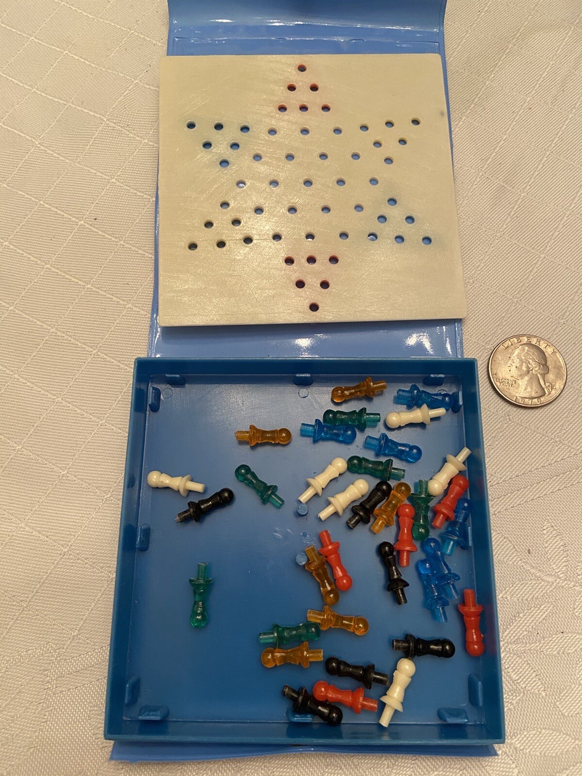 Vintage PENNSYLVANIA DUTCH LAND Plastic Traveling Chinese Checkers Set in Case