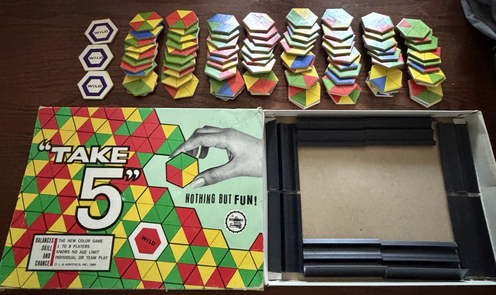 “Take 5” Tile Game by L.H. Kentfield-Vintage 1969 – 80/3 Tiles-Original Box