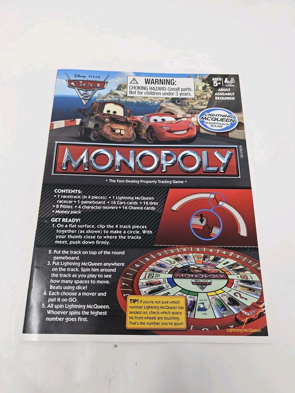 Hasbro Disney Pixar Cars 2 Monopoly Complete 2011 Lightning McQueen Racetrack