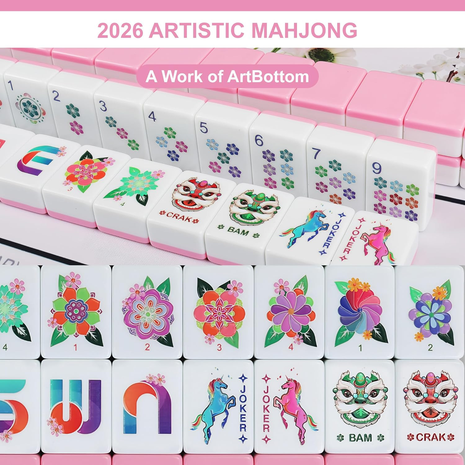 American Pink Mahjong Tile Set – Mah Jongg Tiles Game Sets – 166 Complete Cute T