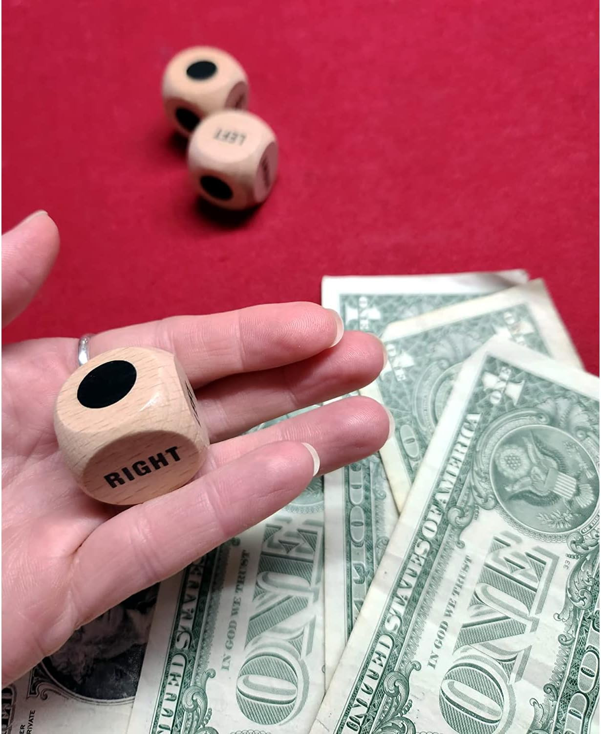 3-Piece Beech Wood Left Right Center Game Dice Set with Bag
