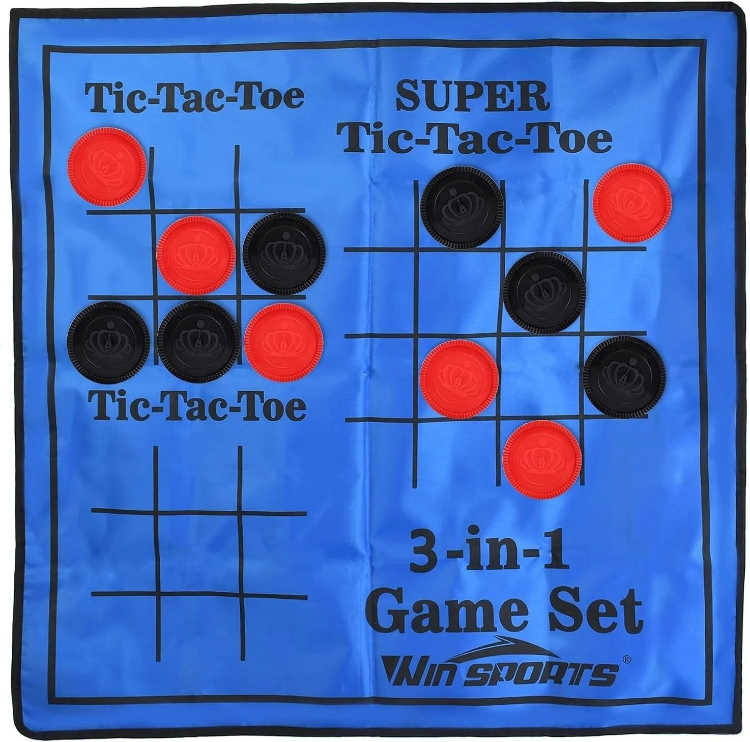3 in 1 Giant Checkers Game Set,Super Tic Tac Toe,Including Reversible Rug wit..