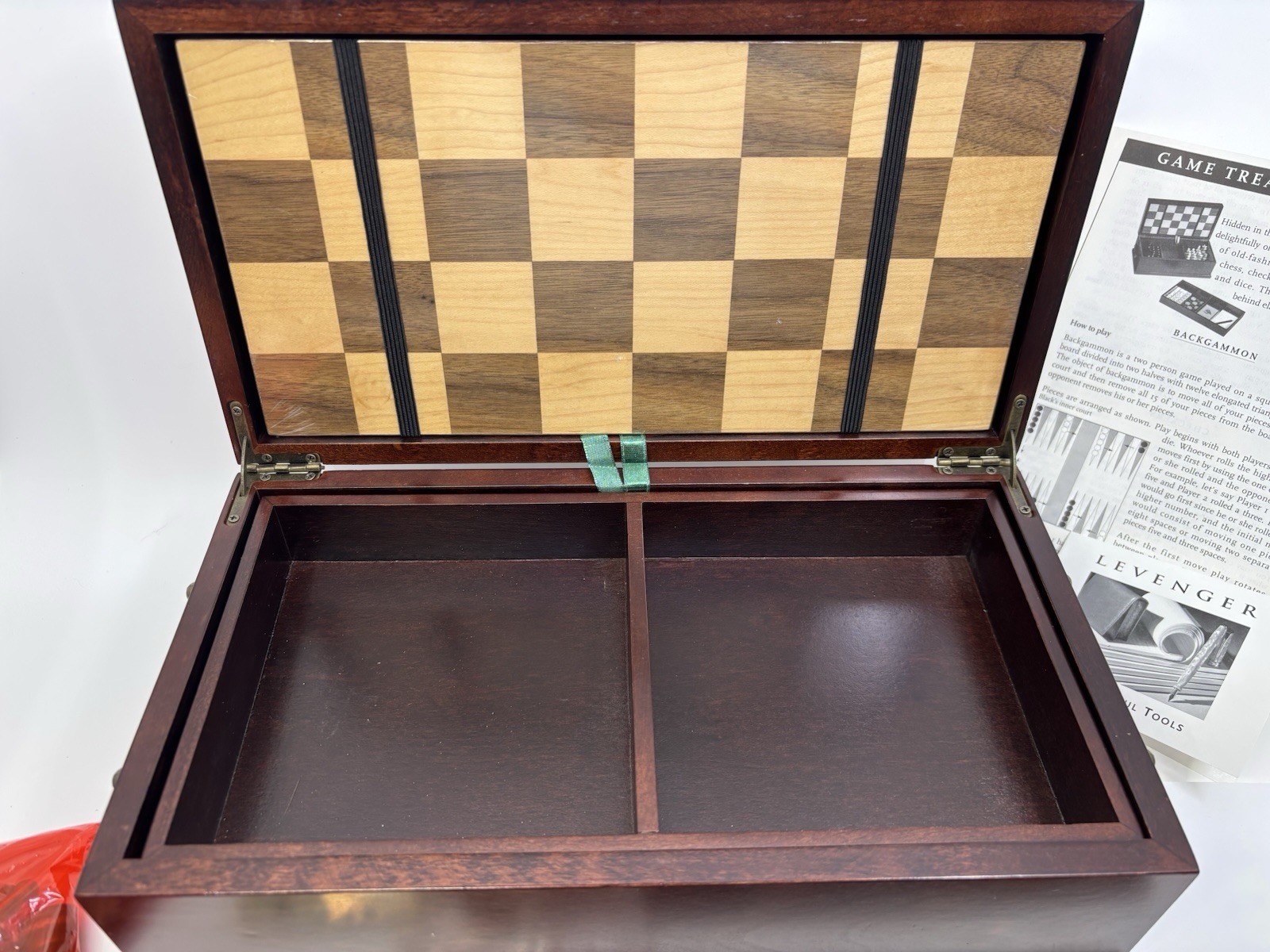 Levenger Wood Game Treasure Chest Chess Checkers Dominoes Cribbage Poker Dice