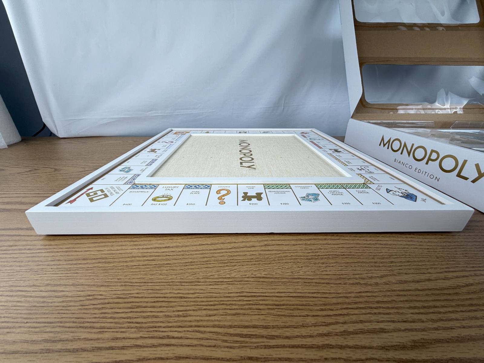 WS Game Co Monopoly Bianco Edition with Foil-Stamped Wood Game Board Open Box